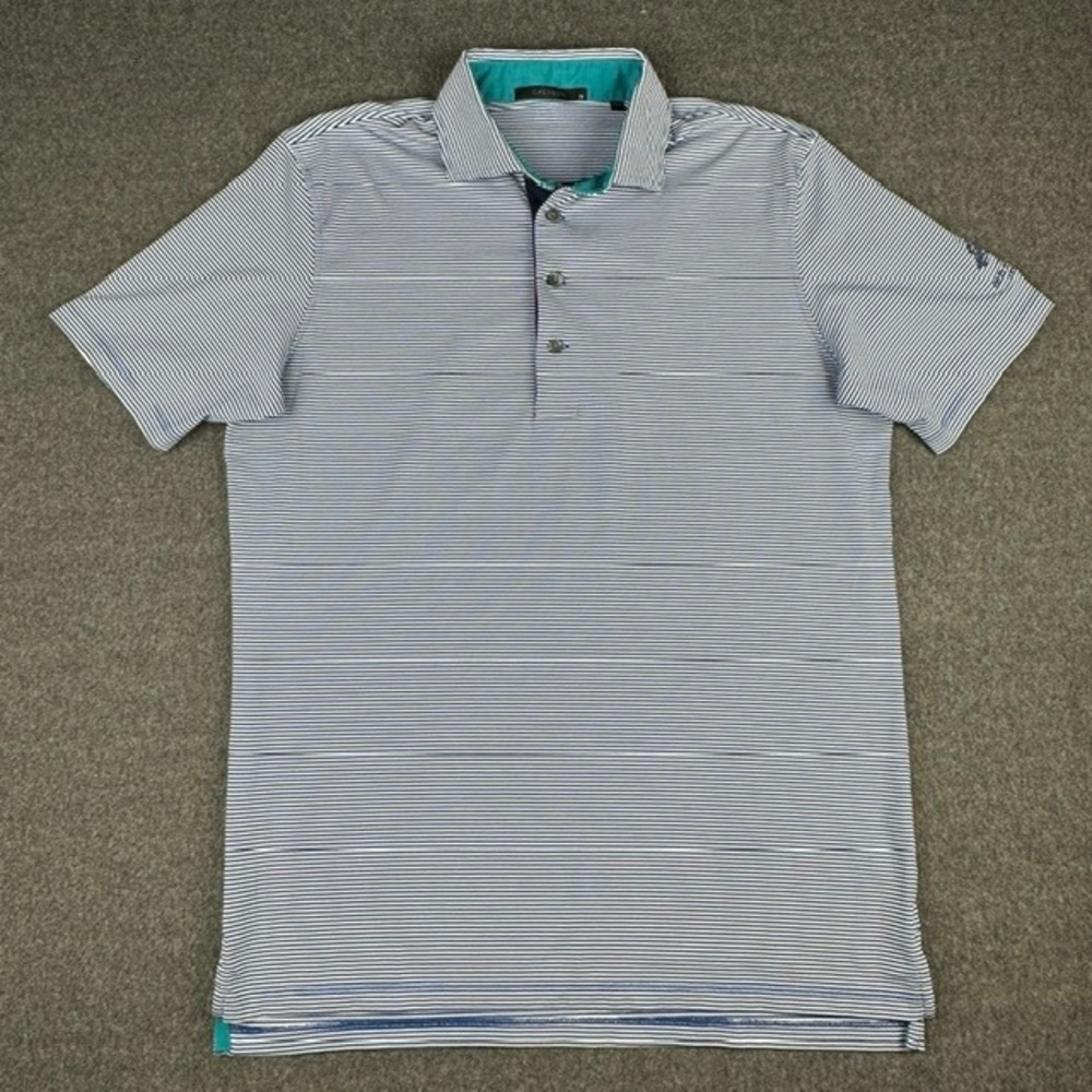 Greyson Mens Golf Polo Shirt Blue White Stripe Old Sycamore Logo Size M
